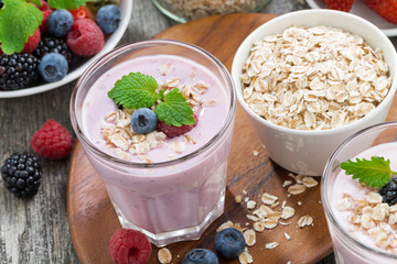 delicious berry smoothies with oatmeal in a glass
