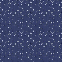 Traditional Japanese Embroidery Ornament with waves. Sashiko. Se