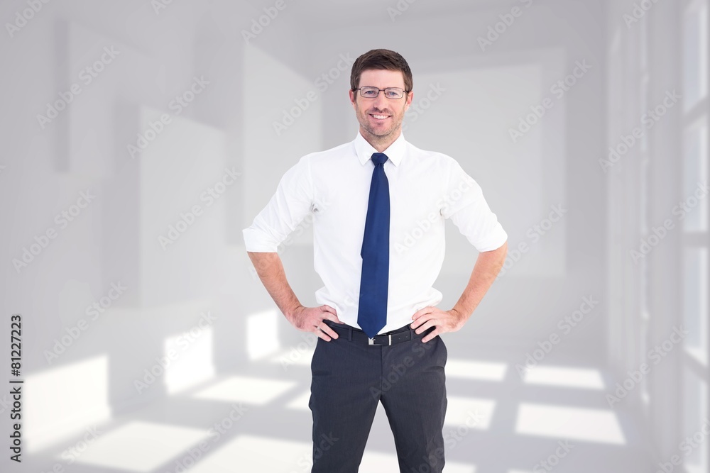 Poster composite image of handsome businessman smiling at camera