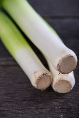 Farm fresh organic leek, spring salad ingredient