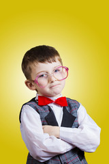 Confident little boy nerd