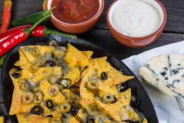 mexican hot street food nachos with salsa dip