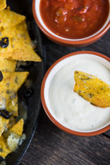 mexican hot street food nachos with salsa dip