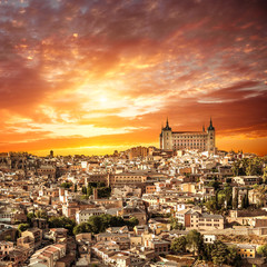 Toledo over sunset. medieval town - obrazy, fototapety, plakaty