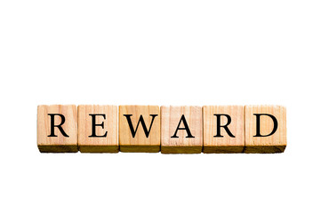 Word REWARD isolated on white background with copy space