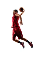 Foto op Canvas Isolated basketball player in action is flying high © 103tnn