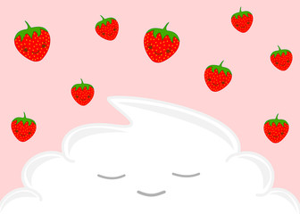 Happy strawberries and the whipped cream cartoon illustration