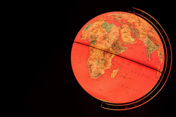 africa on terrestrial globe with black background
