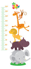 Naklejka premium Meter wall or height meter with funny animals