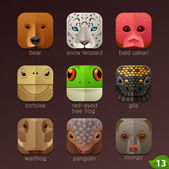 Obraz premium Animal faces for app icons-set 13