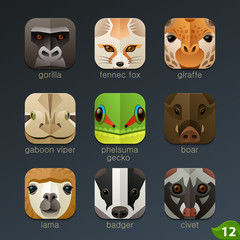 Obraz premium Animal faces for app icons-set 12