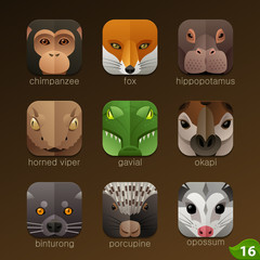 Animal faces for app icons-set 16