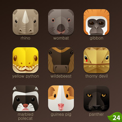 Naklejka premium Animal faces for app icons-set 24