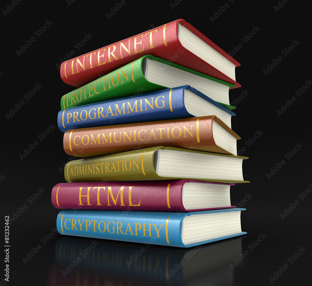 Poster stack of books on computer security (clipping path included)