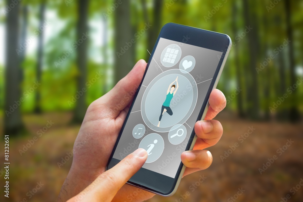 Poster composite image of hand holding smartphone