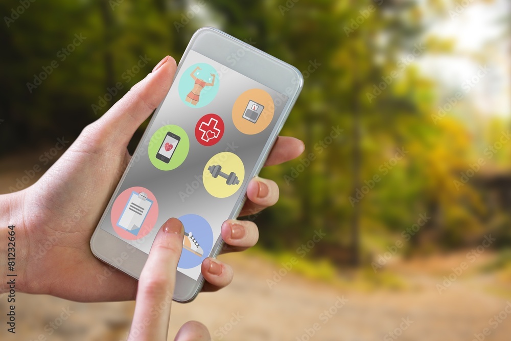Poster composite image of hand holding smartphone
