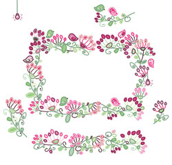 Obraz na płótnie Canvas Vector set floral frame and design elements pink and green col
