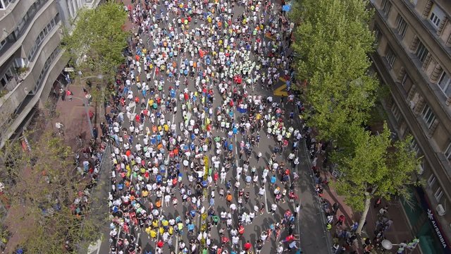 Aerial view of marathon city runners in the streets of Belgrade