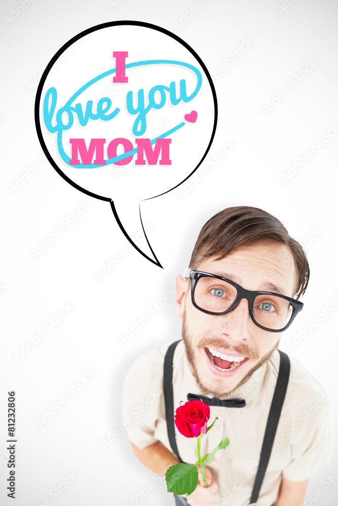 Aufkleber composite image of geeky lovesick hipster holding rose
