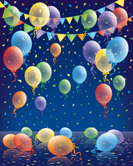 Birthday card, colored balloons background