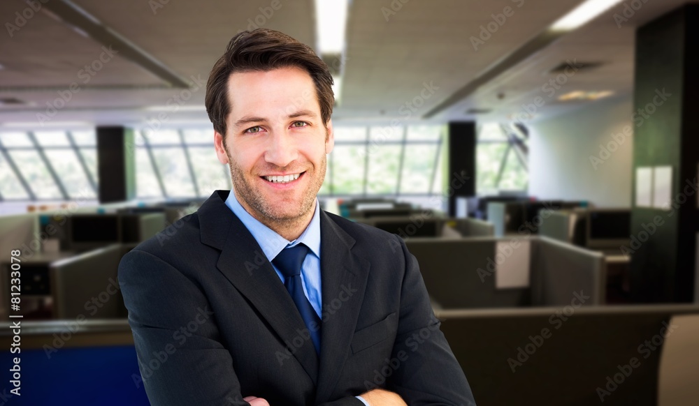 Poster composite image of smiling businessman with arms crossed