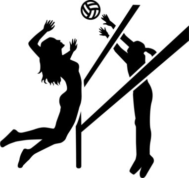 black volleyball players silhouette action clip art preview