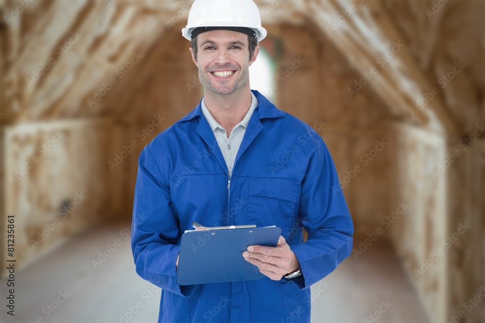 Poster Composite image of confident supervisor writing notes