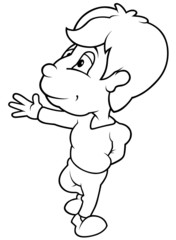Boy Pointing - Black and White Cartoon