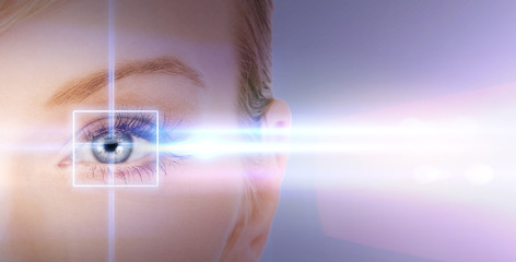woman eye with laser correction frame
