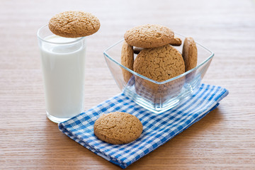 Oatmeal cookies and a glass of milk