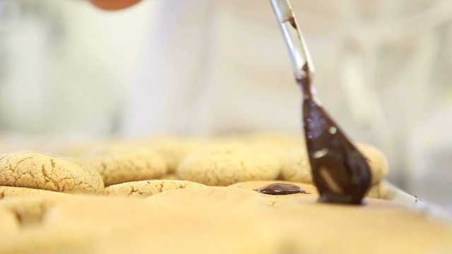 drop of melted chocolate on biscuit