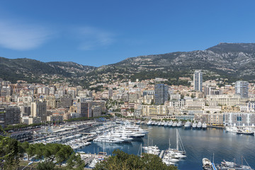 View across Port Hercule in Monaco towards Monte Carlo