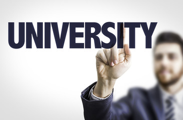 Business man pointing the text: University