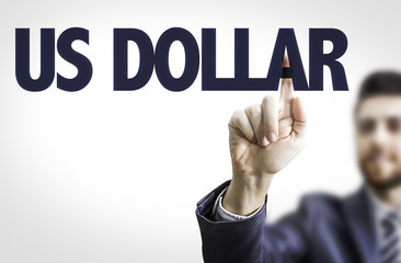 Business man pointing the text: US Dollar