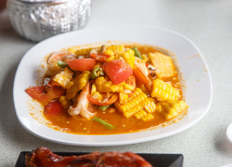 Dish of spicy fruit salad