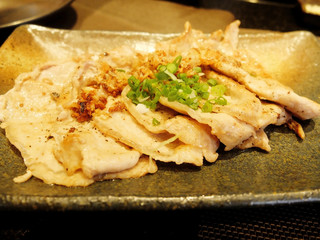 Grilled Pork Sirloin decorate with Fried Garlic and Vegetable