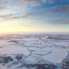 Winter in tundra, top view