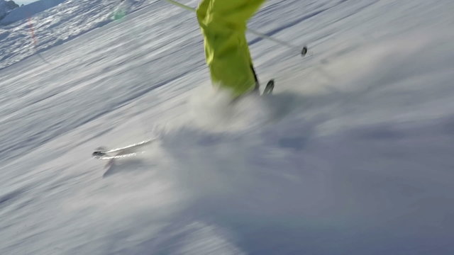 close up skiing in short swings