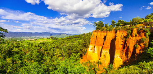 rocks of natural ochre in Roussillon, Provence,France