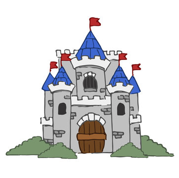 Hand-drawn fairy-tale castle. Vector illustration.