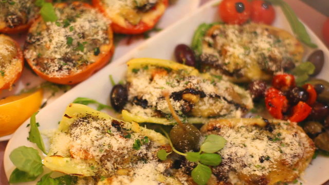 Vegetable meal on a plate in a restaurant