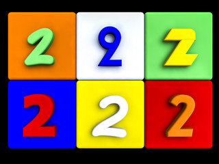 various numbers 2 on colored cubes