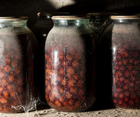 old bank with jam in the basement in the dark