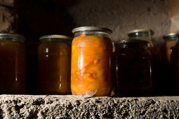 old bank with jam in the basement in the dark