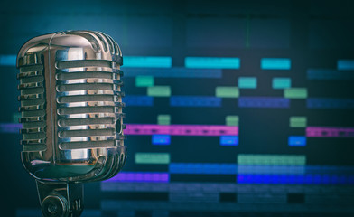 Retro microphone over recording software background.