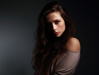 Fototapeta premium Artistic beautiful woman with long hair. Shadow on half face