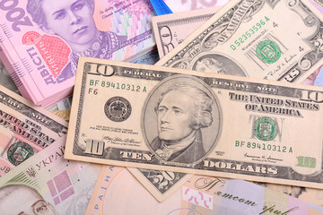 Fototapeta na wymiar Two leading hard currencies - US Dollar versus Euro