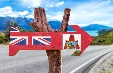Bermuda Flag wooden sign with road background