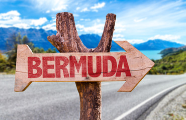 Bermuda wooden sign with road background