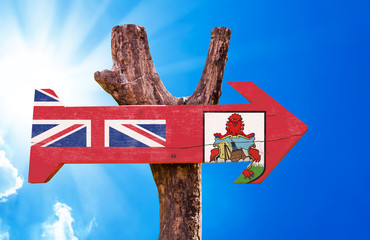 Bermuda Flag wooden sign with sky background